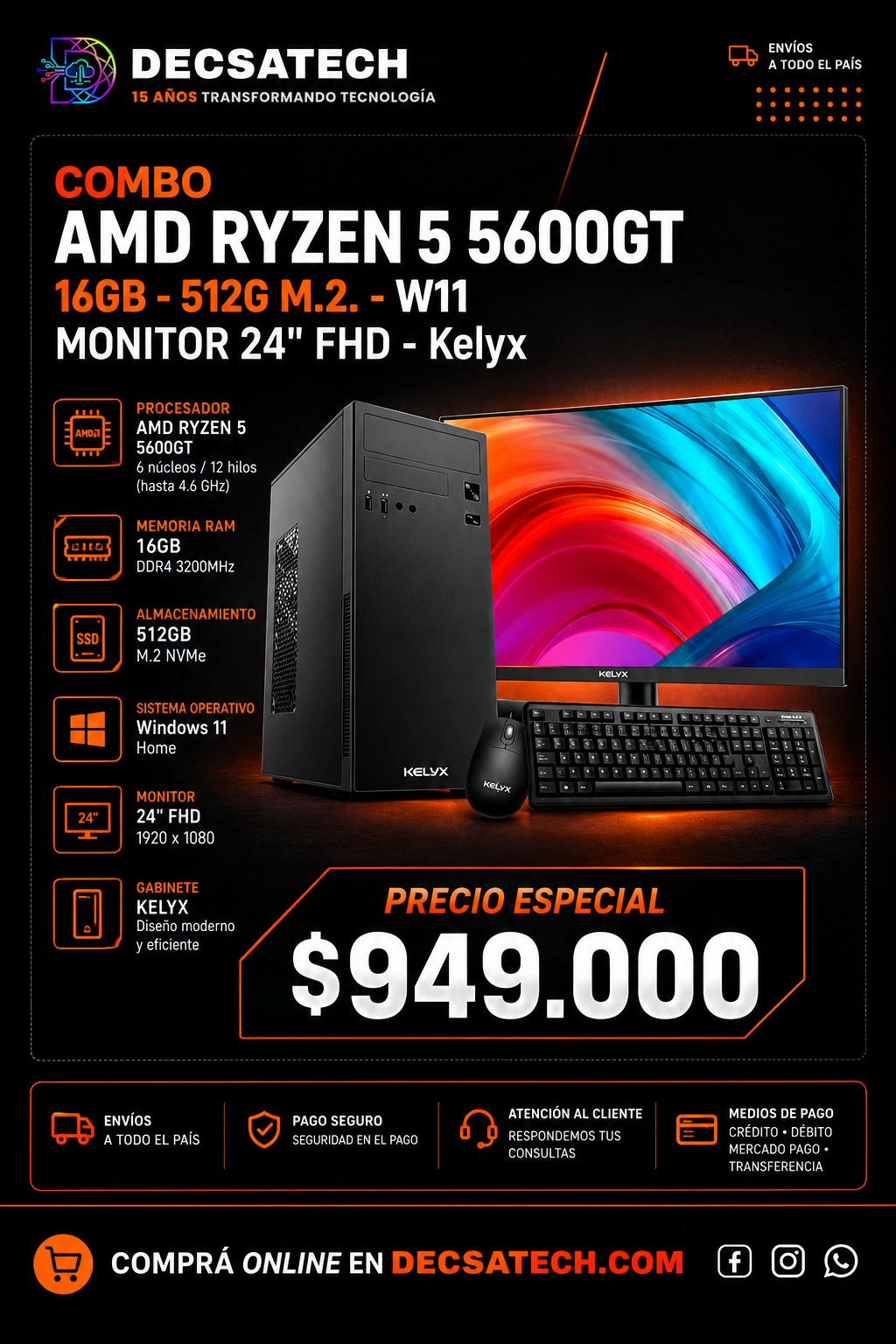 COMBO AMD RYZEN 5 5600GT + MONITOR 24"